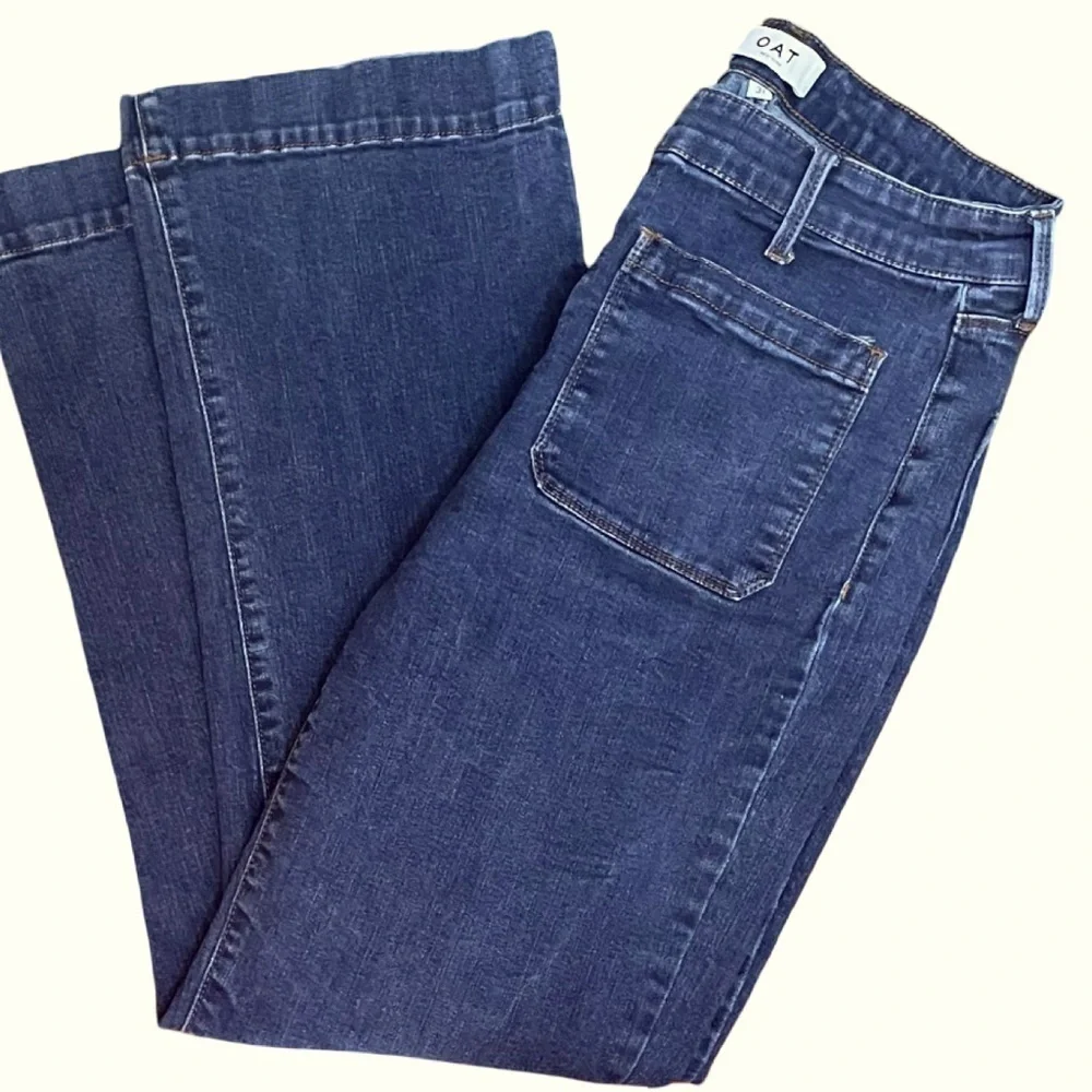 OAT New York Wide Leg Wide Hem Button Close Sailor Style Blue Denim Jean Size 29
